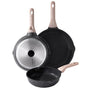 Kordisen Granit Antihaft Bratpfannen-Set 3-tlg. - 24/28/32 cm Induktion. Rund, granitgrau. Zum Braten auf Induktionsherden.