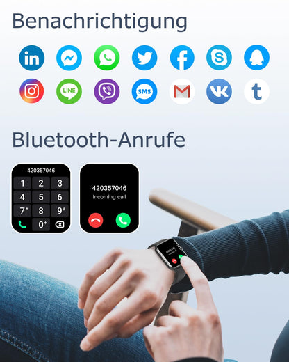 GRV FC1 Smartwatch mit Telefonfunktion, 1,85" HD-Display, IP68