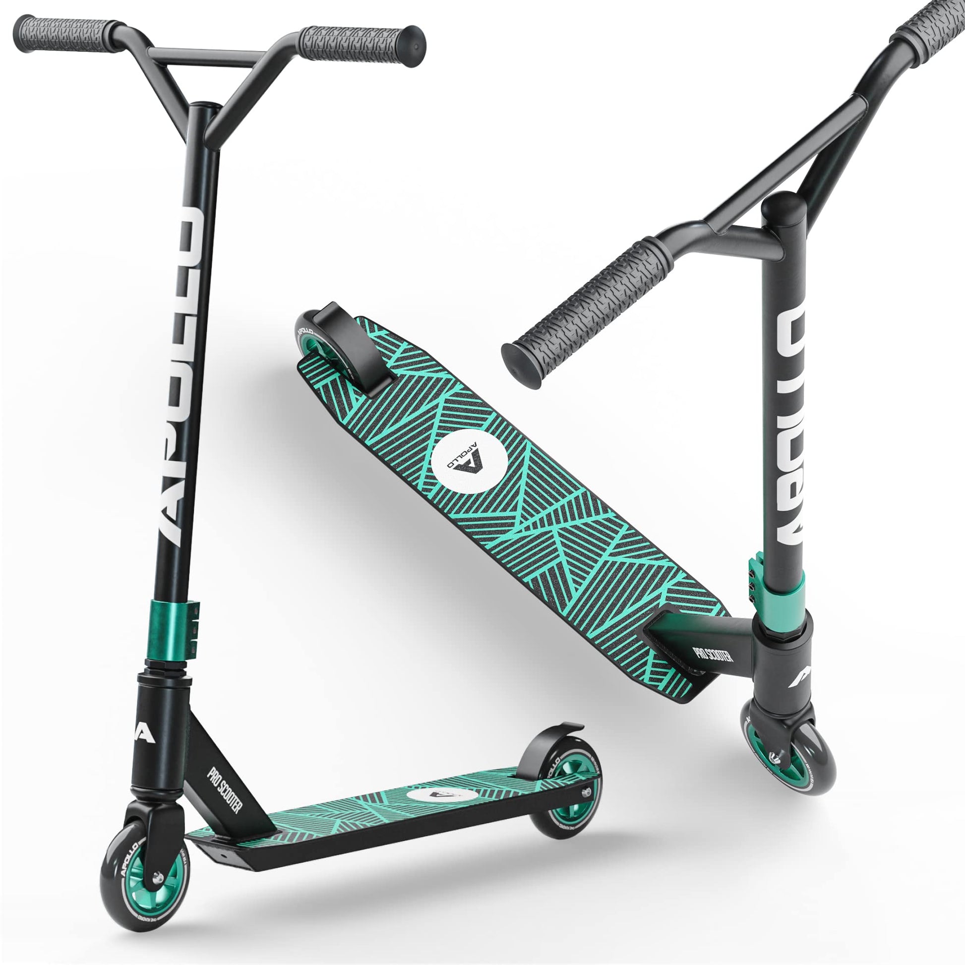 Apollo Genius Pro Freestyle Kinder Tretroller – ab 6 Jahren. Schwarzer Stunt Scooter mit Deck und Lenker für Freestyle-Tricks.