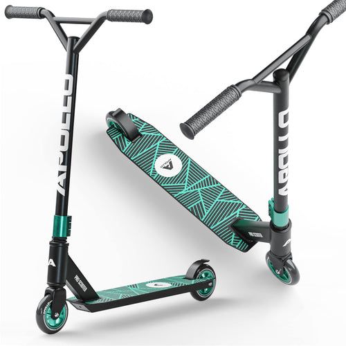 Apollo Genius Pro Freestyle Kinder Tretroller – ab 6 Jahren. Schwarzer Stunt Scooter mit Deck und Lenker für Freestyle-Tricks.