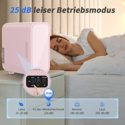 YASHE Mini-Kühlschrank 6 Liter, tragbar, thermoelektrisch, Pink