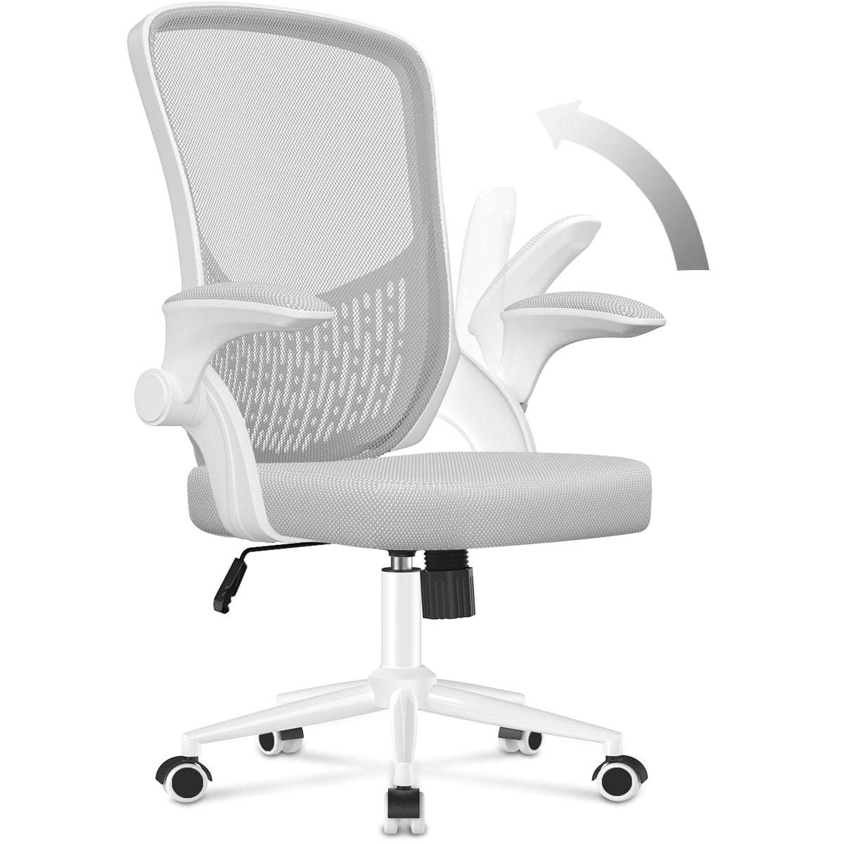 naspaluro Ergonomischer Bürostuhl Mesh - Grau, Klapparmlehnen. Grauer Netzstoff-Bürostuhl; ideal für ergonomisches Arbeiten.