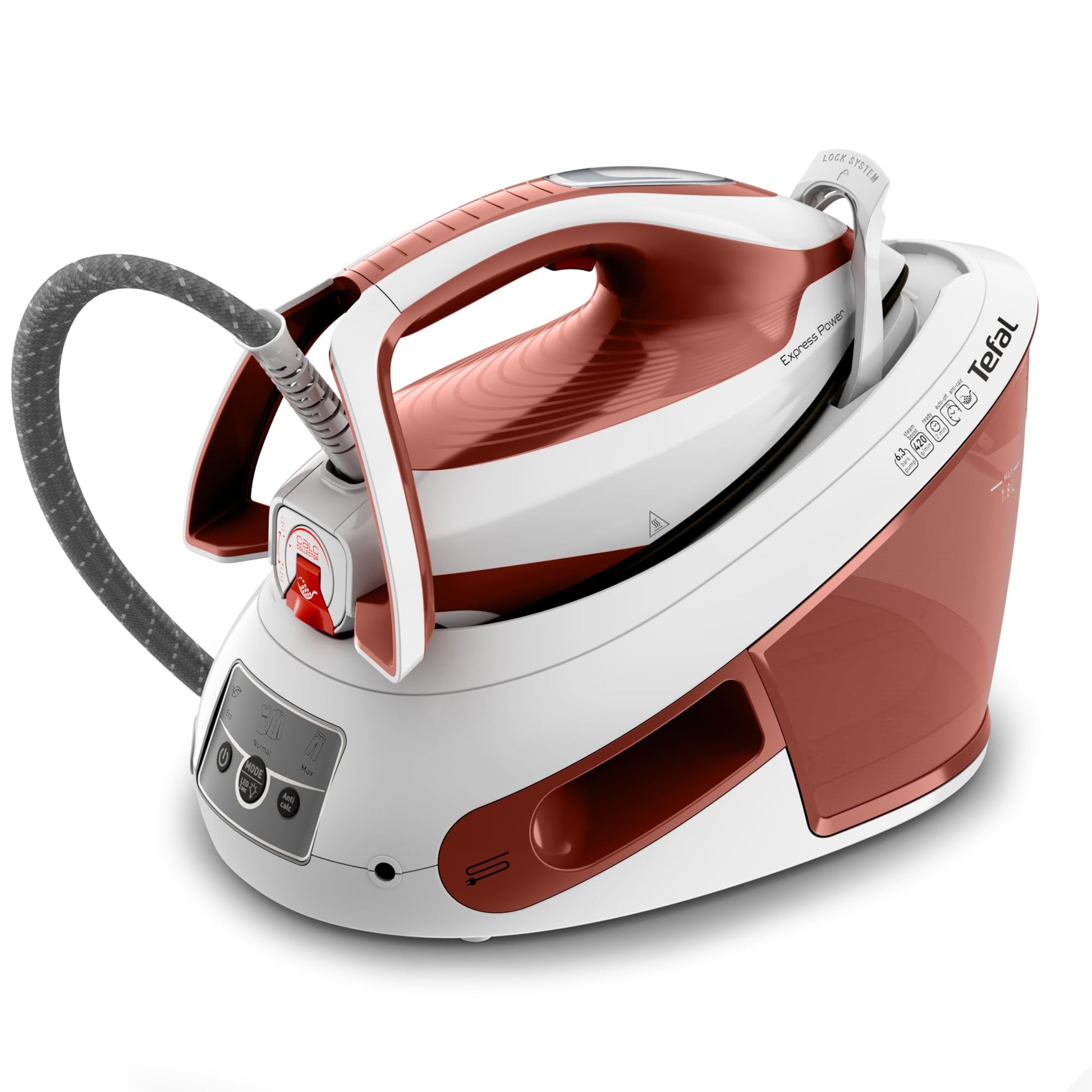 Tefal SV8110 Express Power Dampfbügelstation, Terrakotta/Weiss, kompakt. Glättet Kleidung schnell und effektiv mit starkem Dampf.
