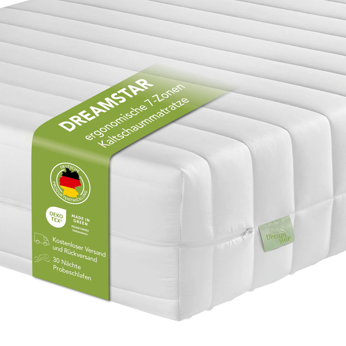 DREAMSTAR Easy Flex Kaltschaummatratze H2/H3 – 90x200 cm. Rechteckige, weiße Kaltschaummatratze. Bietet ergonomischen Schlafkomfort für Betten.