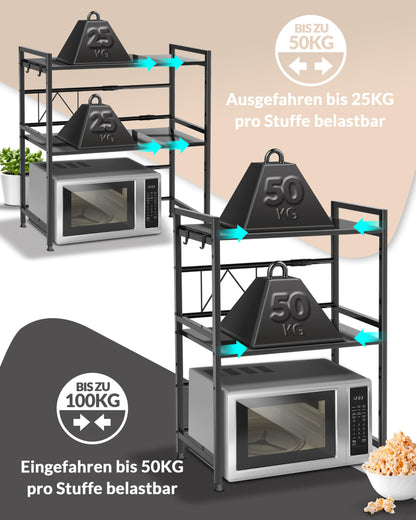 Heldenwunder Mikrowellenregal 3-stufig, Stahl, verstellbar, schwarz