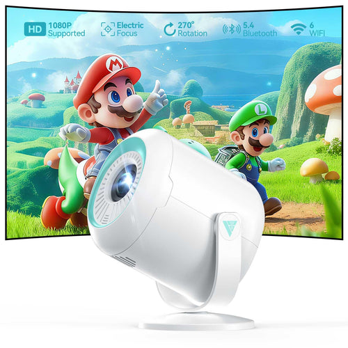 Nasin VF211WF Mini Beamer 1080P Full HD mit WiFi 6 und Bluetooth, 270° drehbare Halterung