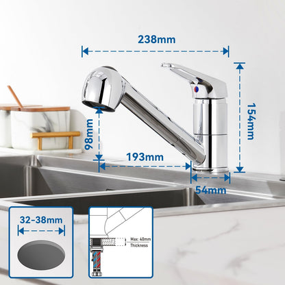 Auralum Küchenarmatur ausziehbar mit Brause, 360° schwenkbar, Chrom