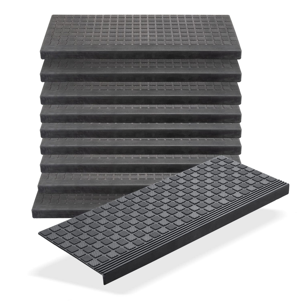 BigDean Stufenmatten aus Gummi, 10er Set, schwarz, 65 x 25 cm, rechteckig, mit Anti-Rutsch-Noppen für Aussentreppen