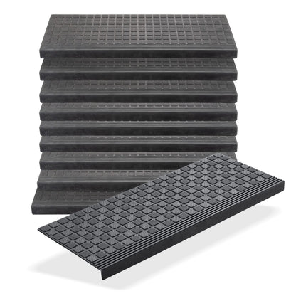 BigDean Stufenmatten aus Gummi, 10er Set, schwarz, 65 x 25 cm, rechteckig, mit Anti-Rutsch-Noppen für Aussentreppen