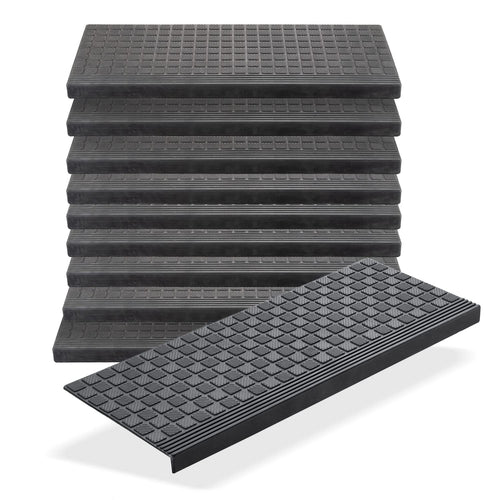 BigDean Stufenmatten aus Gummi, 10er Set, schwarz, 65 x 25 cm, rechteckig, mit Anti-Rutsch-Noppen für Aussentreppen