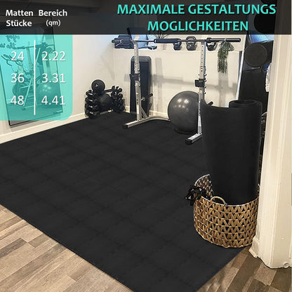 BEAUTYOVO Bodenschutzmatte Set, 24 EVA-Puzzlematten 31x31 cm, schwarz