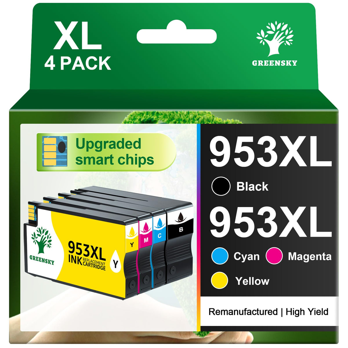 GREENSKY 953XL Druckerpatronen kompatibel für HP OfficeJet 4er-Pack, Multipack mit Chip
