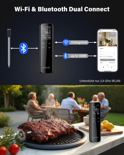 BFOUR BF-70 Grillthermometer mit WLAN & Bluetooth, 6 Sensoren