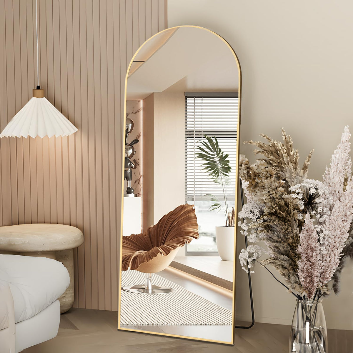 NEUWEABY Ganzkörperspiegel Bogen 162x53 cm mit Ständer, Gold, gewölbter Aluminiumrahmen