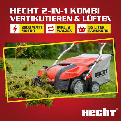 Hecht Elektro-Vertikutierer 2 in 1 mit Messer- und Lüfterwalze