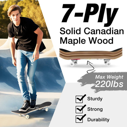 BELEEV Skateboard Cruiser 31x8 Zoll Ahorn Double Kick, Graffiti