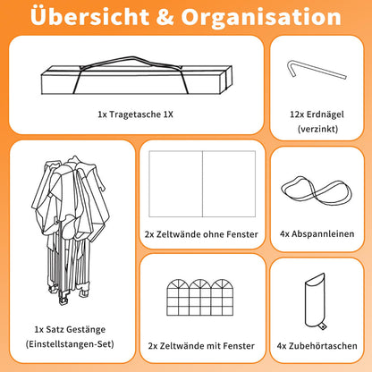 ISE Faltpavillon 3x3 m mit 4 Seitenwänden, UV-Schutz 50+, Grau