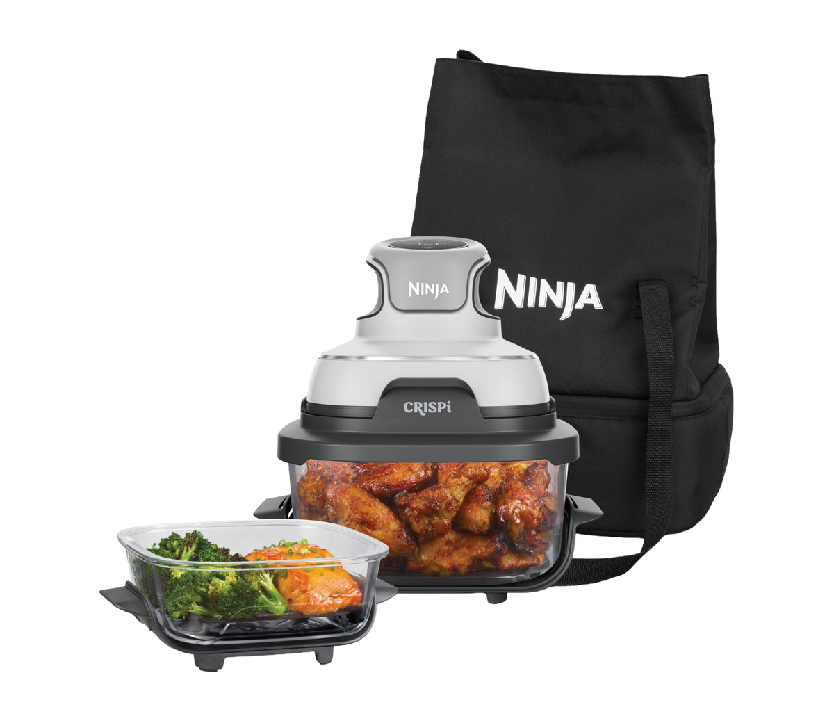 Ninja CRISPi Tragbare Heissluftfritteuse FN102EU, 3,8 l & 1,4 l, Weiss, mit zwei Glasbehältern