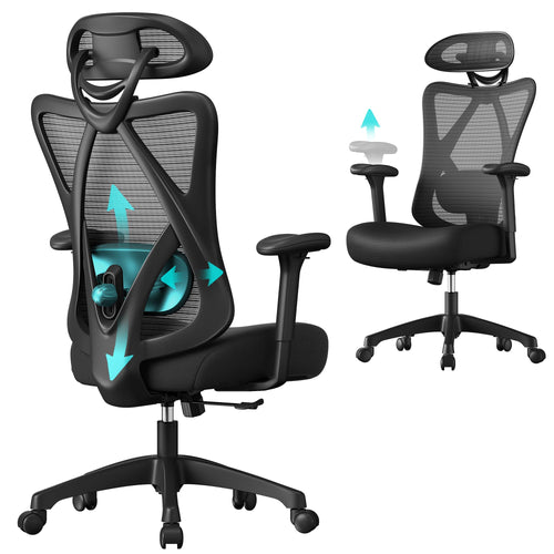 SONGMICS OBN063B01 Ergonomischer Mesh Bürostuhl - Tintenschwarz. Tintenschwarzer Mesh-Bürostuhl für ergonomisches Sitzen im Büro.