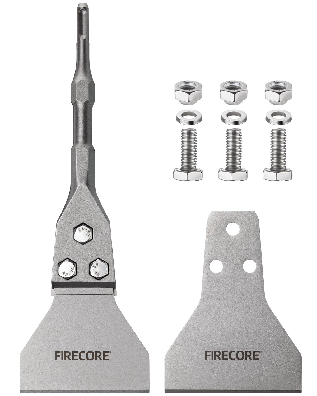 Firecore SDS Plus Bodenschaber-Set 300 x 100 mm mit Ersatzspatel – Stahlschaber für SDS-Plus-Hammer