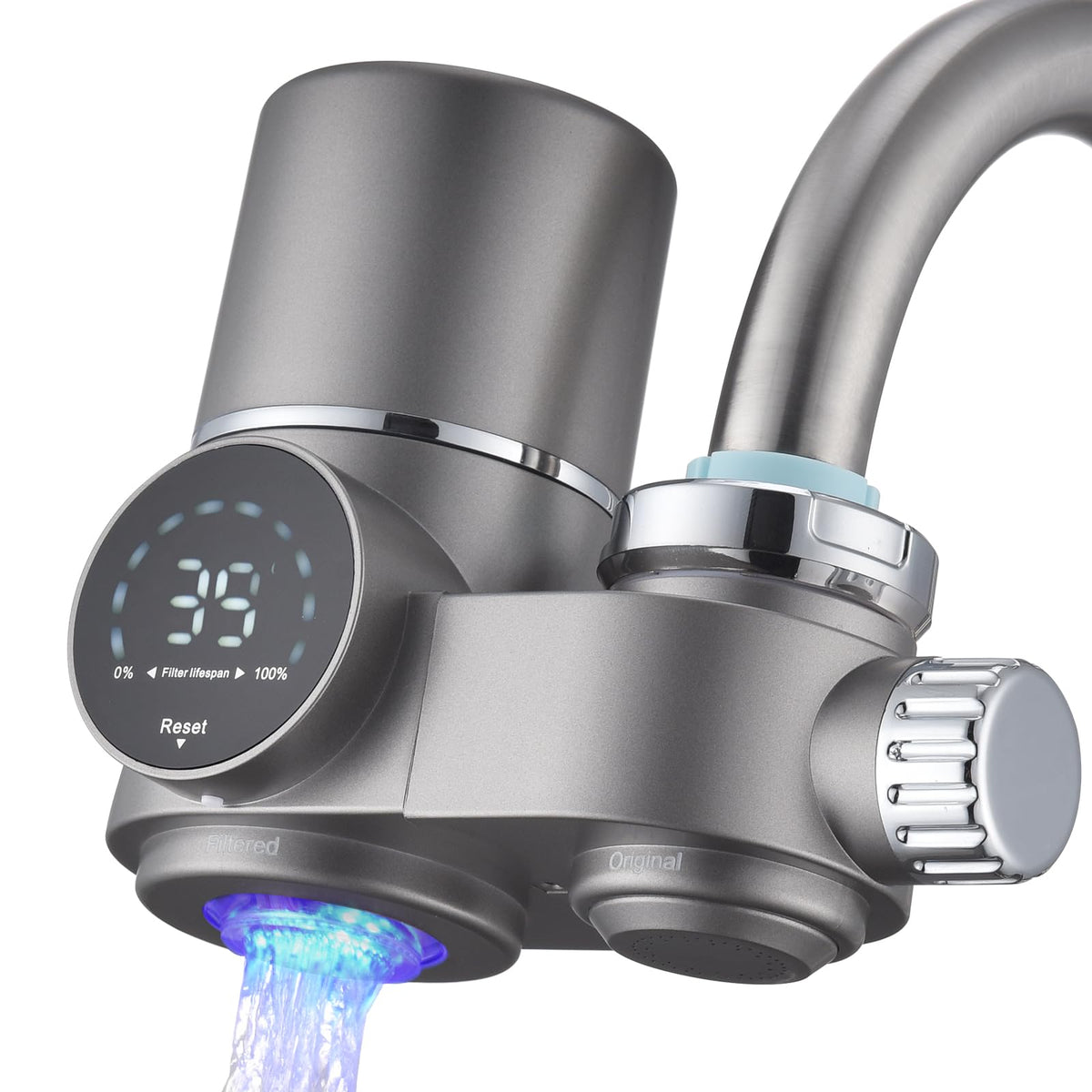 HOMELODY Wasserfilter Wasserhahn mit LED-Anzeige und Aktivkohlefilter, montiert am Wasserhahn
