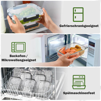 YASHE Glasbehälter mit Deckel, 10-teiliges Set aus Borosilikatglas