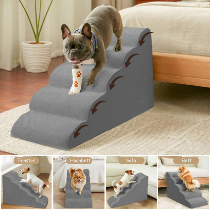 Niubya Hundetreppe für kleine Hunde, 5 Stufen, 62 cm, grau
