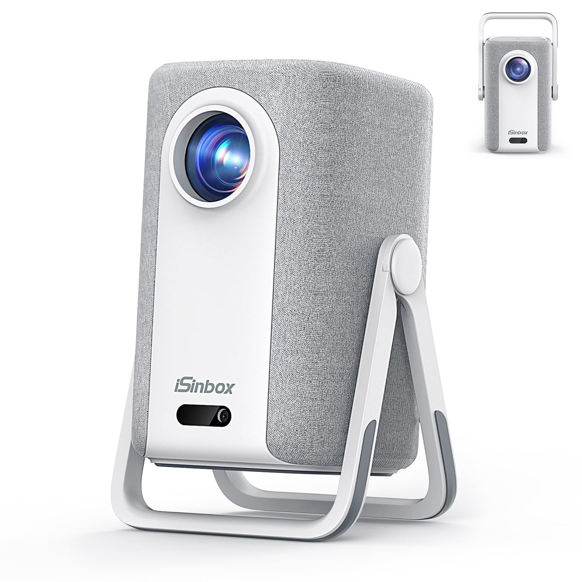 iSinbox AC311 4K Kurzdistanz-Beamer, 1200 ANSI Lumen, Autofokus – mit 360-Grad-Standfuss und Tragegriff