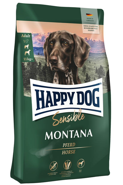 Happy Dog Sensible Montana M Trockenfutter - Pferd 10kg: Braune Kroketten. Alleinfuttermittel für sensible Hunde, Monoprotein Pferd.