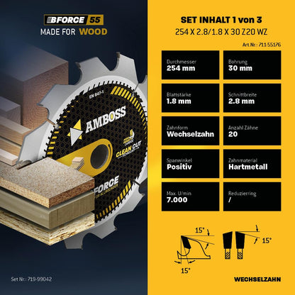 Amboss Werkzeuge Kreissägeblatt-Set Ø 254 x 30 mm 3-teilig