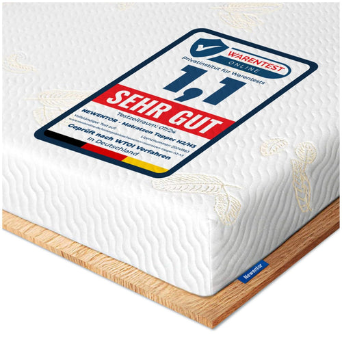 Newentor Matratzen Topper Gelschaum 200x200cm - H2/H3. Rechteckiger, weißer Gelschaum Topper. Optimiert den Liegekomfort einer Matratze.