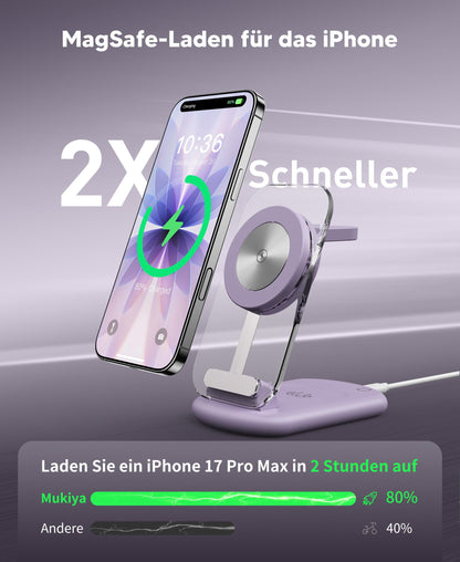 Mukiya 3-in-1 MagSafe Ladestation für iPhone, Apple Watch und AirPods