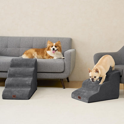 EHEYCIGA Hundetreppe für kleine Hunde, 3 Stufen, 40 cm, Grau