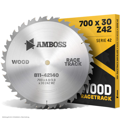 Amboss Werkzeuge HM Kreissägeblatt Brennholz - 700x30 Z42 WZ. Rundes, silbernes Blatt mit 42 Hartmetall-WZ-Zähnen zum Brennholzsägen.