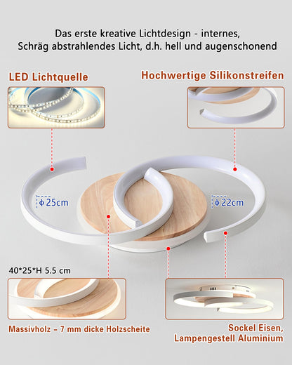 Meloweel LED Deckenleuchte Holz dimmbar 2-Ringe mit Fernbedienung