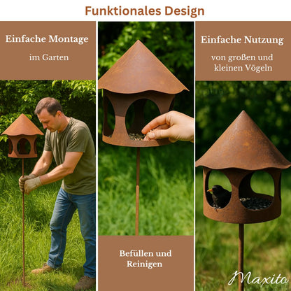 Maxito Vogelhaus mit Ständer wetterfest aus Metall, 154 cm