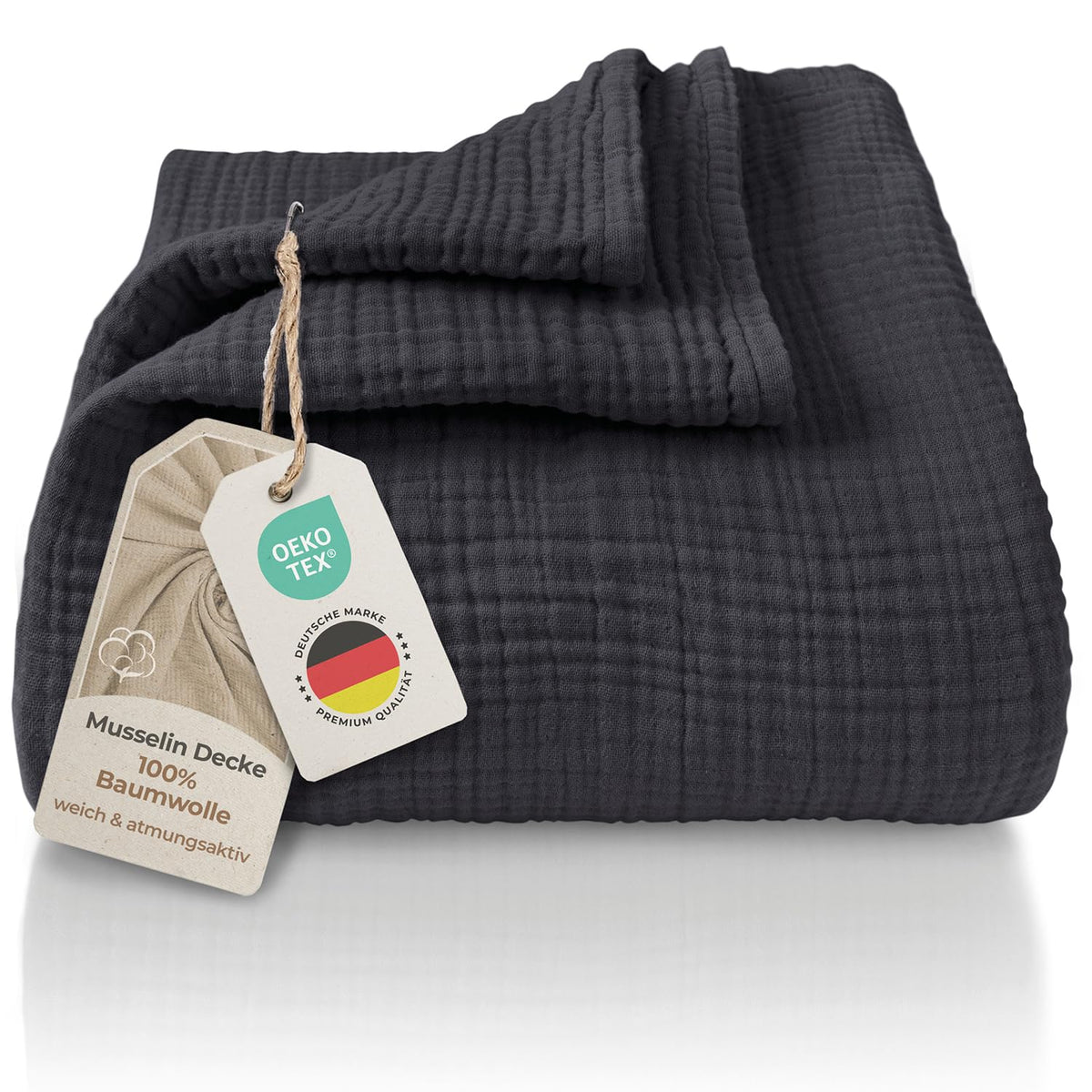LAYNENBURG Musselin Tagesdecke 150x200 cm, 100% Baumwolle, Mintgrün – 4-lagige Decke als Sofa- und Bett-Überwurf