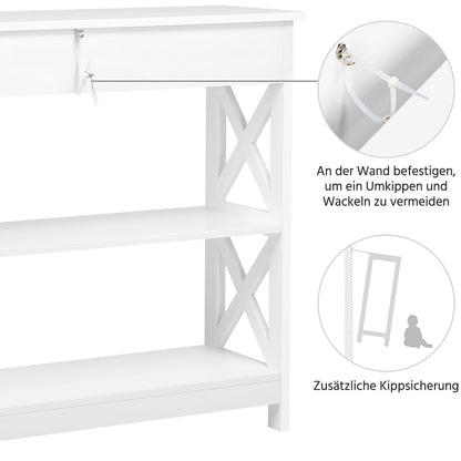 Yaheetech Konsolentisch Schublade, 2 Ablagen, X-Beine - 80x30x80cm