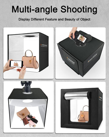 DUCLUS Fotobox 40x40 cm faltbar Lichtzelt Set - LED, 8 Hintergründe