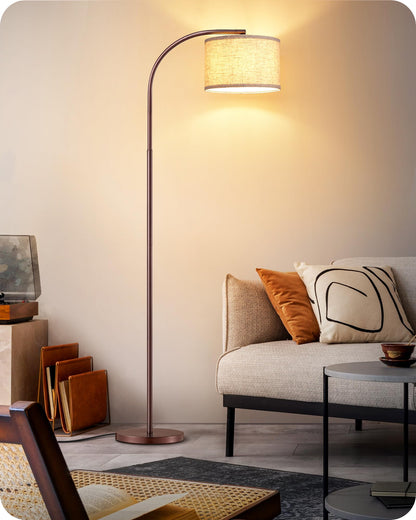 EDISHINE Bogenlampe Stehleuchte - 161cm beige Leinen Braun