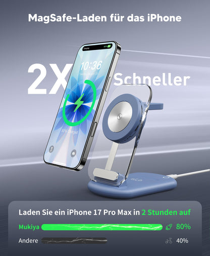 Mukiya 3-in-1 MagSafe Ladestation für iPhone, Apple Watch, AirPods
