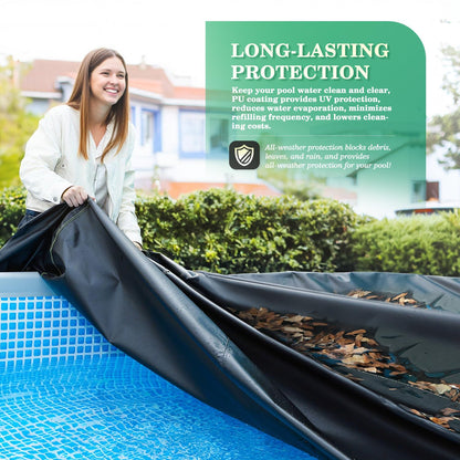 UIRWAY Poolabdeckung rund 427 cm, 420D Abdeckplane mit Kordelzug