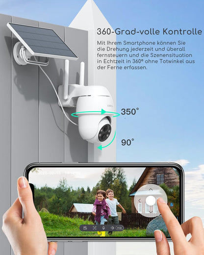 COOAU Q01 5MP Überwachungskamera Aussen mit Solarpanel und Akku