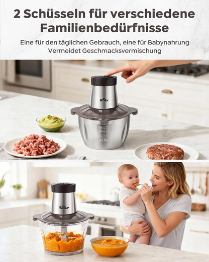 Bear Zerkleinerer Elektrisch 2L + 1.8L, 600W, 2 Geschwindigkeiten