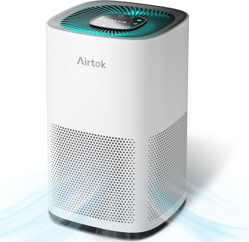 AIRTOK AP1001 Luftreiniger – H13 HEPA Filter für 92m², weiß, zylindrisch. Reinigt die Luft effizient in Räumen bis 92m².