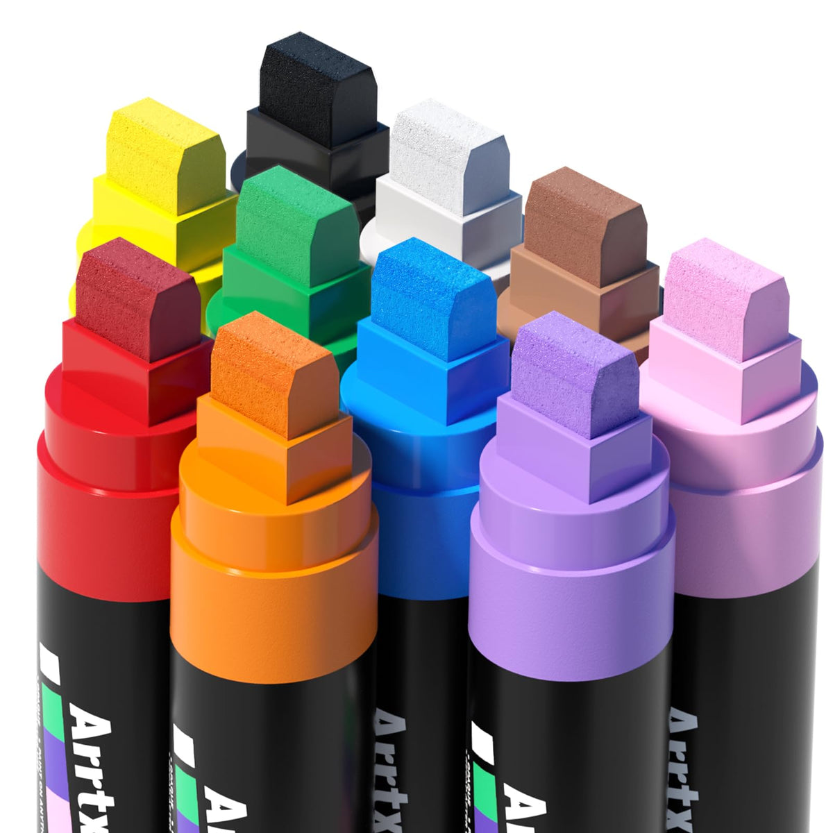 Arrtx Graffiti Acryl Marker Set 15 mm Jumbo-Filzspitze, 10 Farben, Stifte in Box mit zwei Ebenen