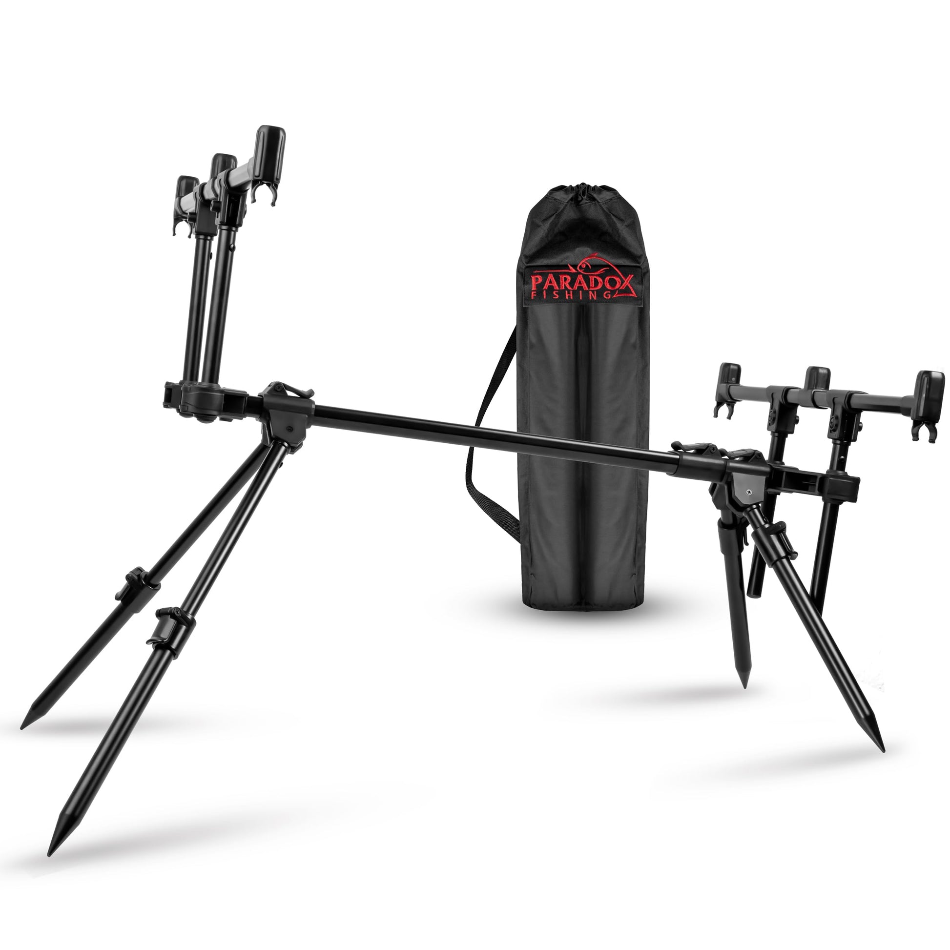 Paradox Fishing Rod Pod 3 Ruten – Karpfen Rodpod Rutenhalter. Schwarz, verstellbar. Stabilisiert 3 Ruten zuverlässig am Angelplatz.