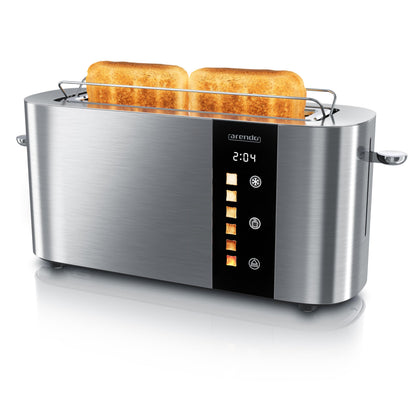 Arendo Level Touch Toaster 2 Scheiben Langschlitz Edelstahl – silber, mit Touchscreen und Brötchenaufsatz