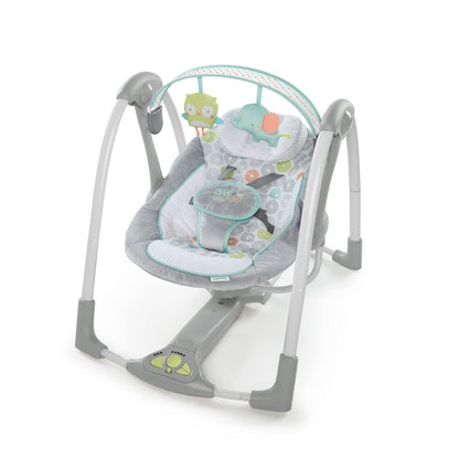 Ingenuity Hugs & Hoots Babyschaukel - Klappbar & Tragbar. Faltbares Gestell, gepolsterter Sitz zur Beruhigung von Babys.