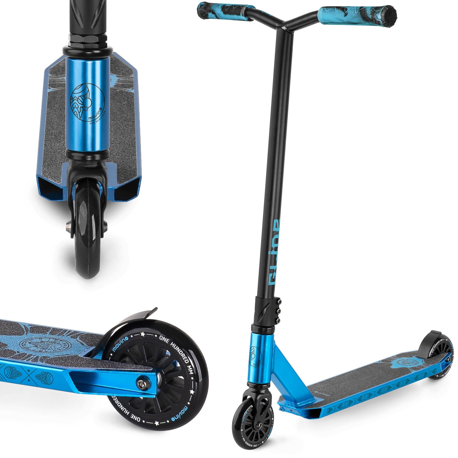 Movino Stunt Scooter Profi Roller – Jugendliche & Erwachsene. Robuster Roller mit T-Bar Lenker, kleinem Deck und PU-Rollen, ideal für Tricks & Skatepark.